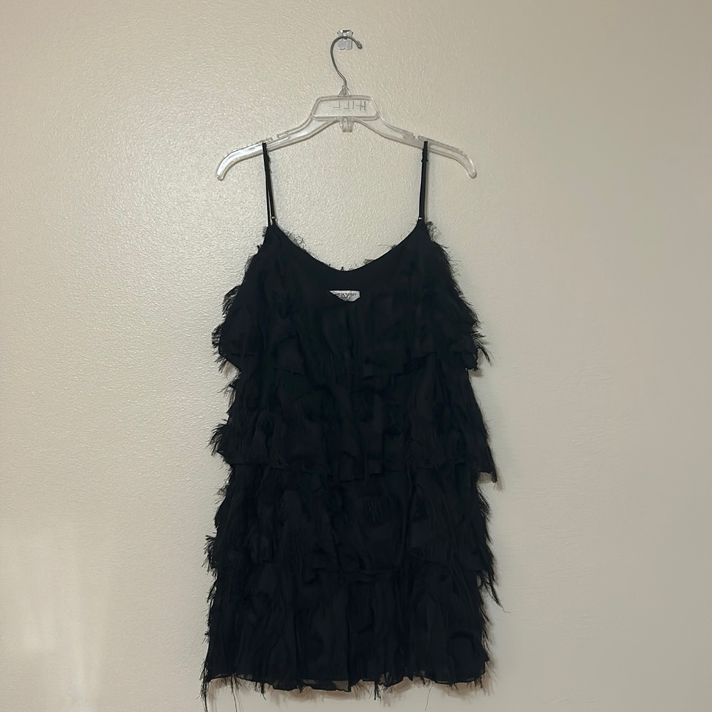 BLACK ruffled feather/ fringe dress worn once